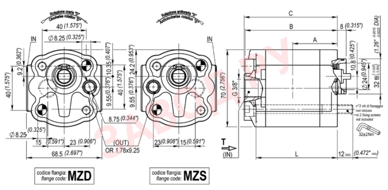 Габаритно-присоединительные размеры насоса BG1013MZSAF50000S10