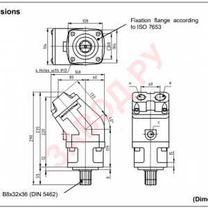 Аксиально-поршневой гидравлический насос с наклонным блоком BI25M, ABER, серия , ISO 7653 (EN) - Основные размеры