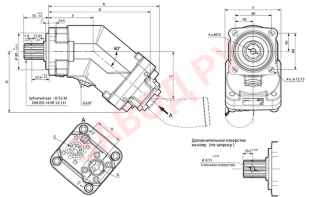 Габаритно-присоединительные размеры насоса RXP80