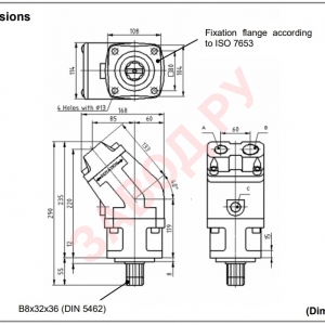 Аксиально-поршневой гидравлический насос с наклонным блоком BI80M7, ABER, серия BI, ISO 7653 - Основные размеры