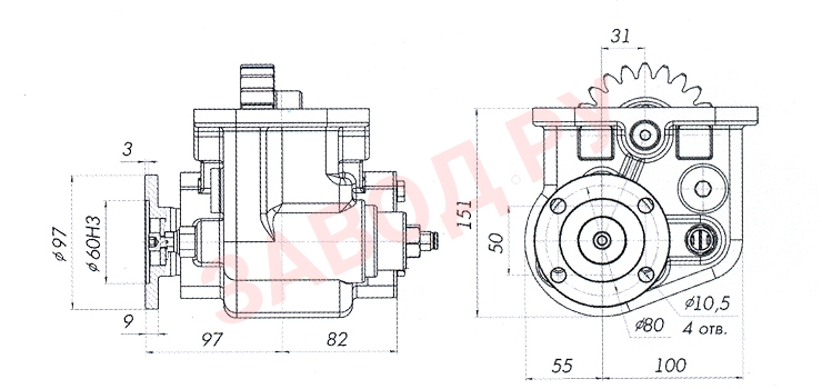 Габаритно-присоединительные размеры КОМ КАМАЗ HM2K6XPAK 05
