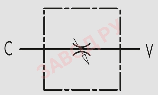 Гидравлическая схема двустороннего дросселя 1 VRFB 90° 1 (V0577)