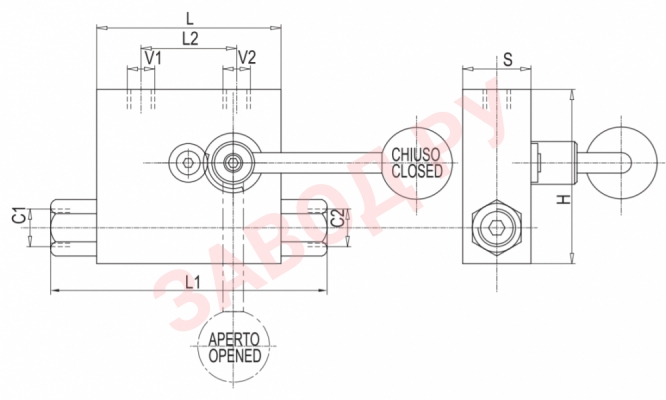 Размеры гидрозамка 3/8 VBPSE L C/RUBI прав. (VRPSE015F) (V0074/SE)