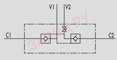 Гидравлическая схема гидрозамка 1/2 VBPSE L C/RUBI лев.(V0076/SE)