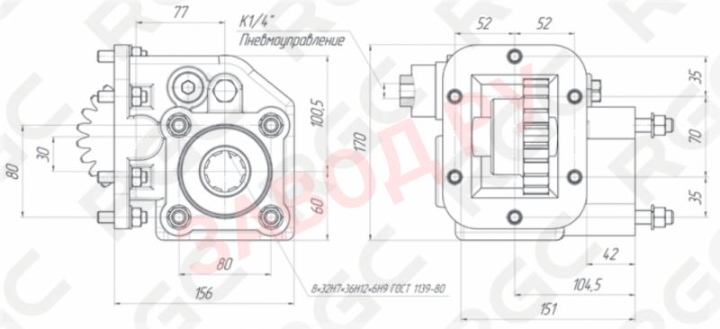 Габаритно-присоединительные размеры КОМ KAMAЗ PF18002P