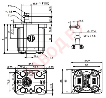 Габаритно-присоединительные размеры насоса XV2P/22(X2P5502ECBA) Габаритно-присоединительные размеры насоса XV2P/22(X2P5502ECBA)