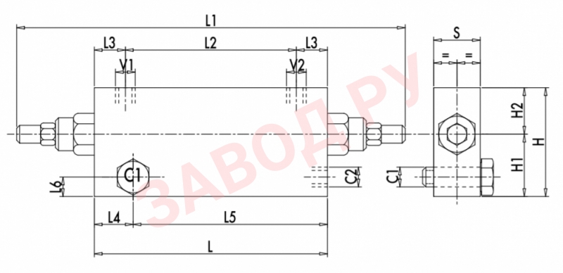 Размеры тормозного двустороннего клапана 3/8 VBCD DE/A FLV (V0422/FLV)
