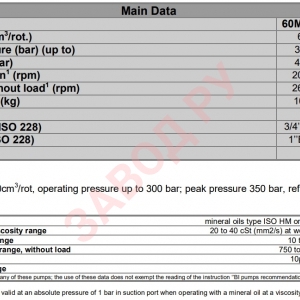 Гидравлический насос ABER - Абер серия BI BI M7DA - Основные данные