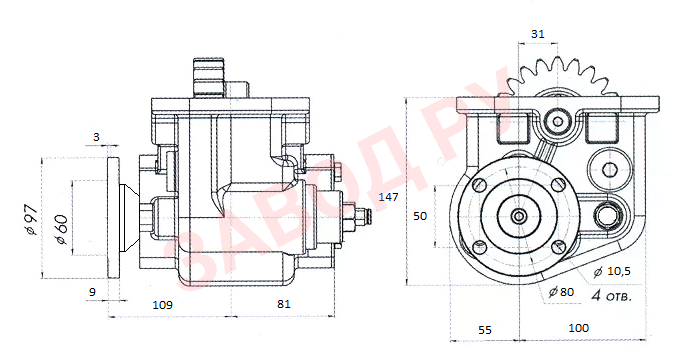 Габаритно-присоединительные размеры КОМ КАМАЗ PF18005P
