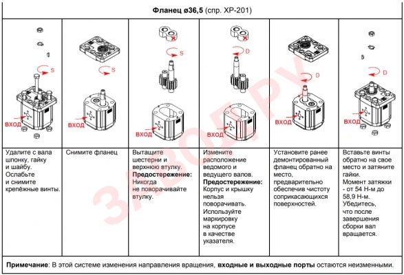 Изменение направления вращения гидронасоса C фланцем ø36,5 (XP-201)