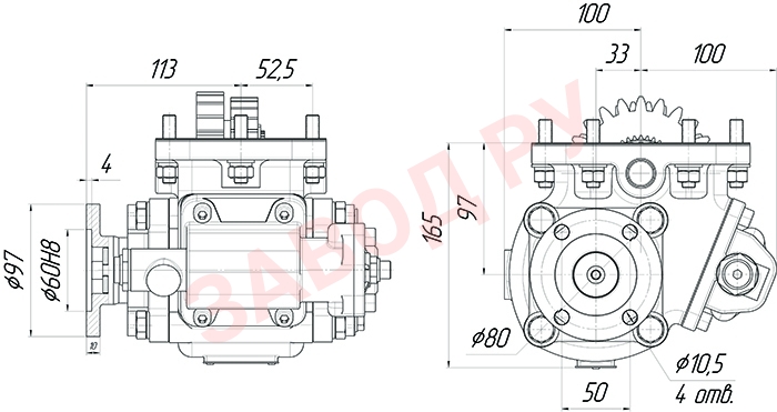 Габаритно-присоединительные размеры КОМ КАМАЗ HM2K6XTAKIKM ISO FRONT Габаритно-присоединительные размеры КОМ КАМАЗ HM2K6XTAKIKM ISO FRONT