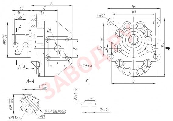 Габаритный чертеж насоса НШ- 50М-4