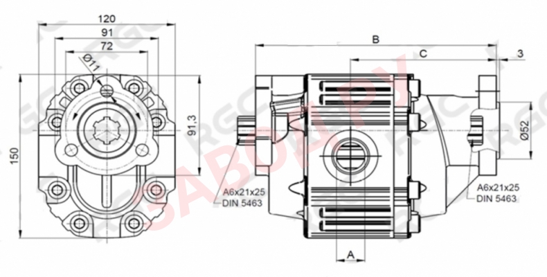 Габаритно-присоединительные размеры гидронасоса 61 B33D61 UNI