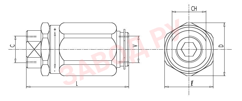 Размеры дросселя с обрат. клап. 1/2 VRF (V0560)