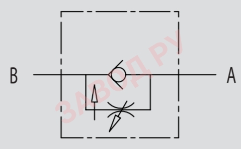 Гидравлическая схема регулятора расхода 1-но сторонний 3/8 VRFU90 compensato