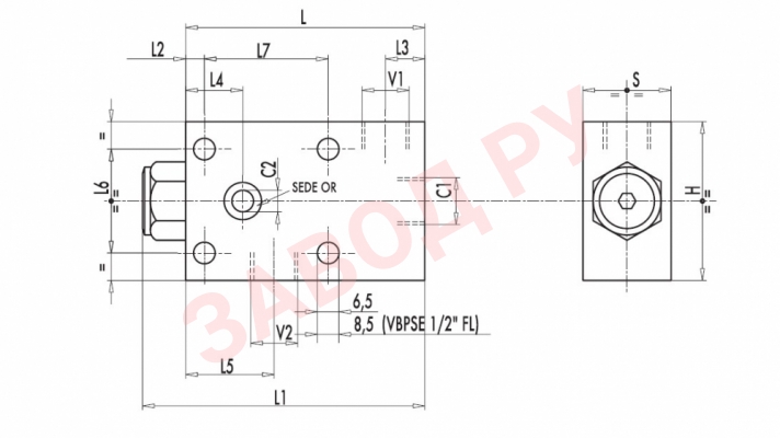 Размеры 1/2 VBPSE FL (V0270)