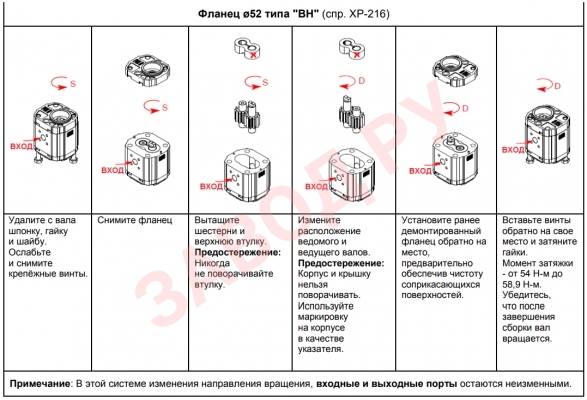 Изменение направления вращения гидронасоса Фланец ø52 типа BH (XP-216)