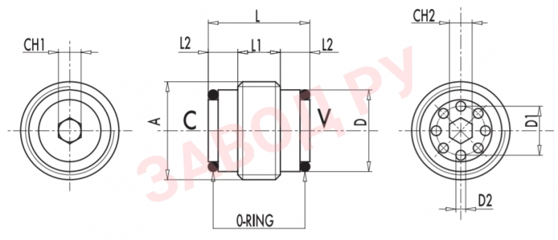 Размеры обратного клапана 1/4 VUI140 BSPP (V0591) 