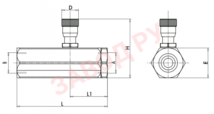 Размеры регулятора расхода 1-но сторонний 3/8 VRFU90 compensato