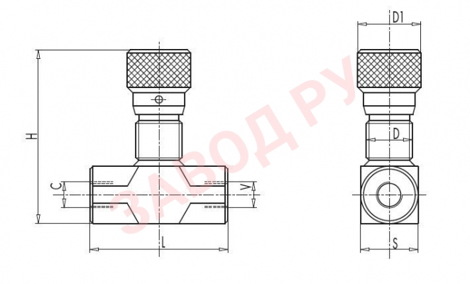 Размеры дросселя 1/2 VRFB 90° (V0587)