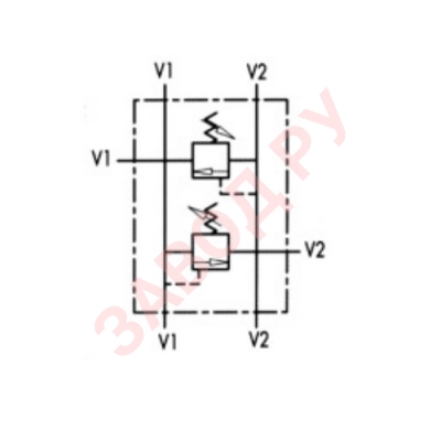 Гидравлическая схема предохранительного клапана перекрёстного 3/8 VMPDI 3/8 10-180 BAR (V0732/180)