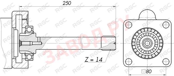Габаритно-присоединительные размеры Вал VK4007 KIT ZF 16S181 DENTED Z=14