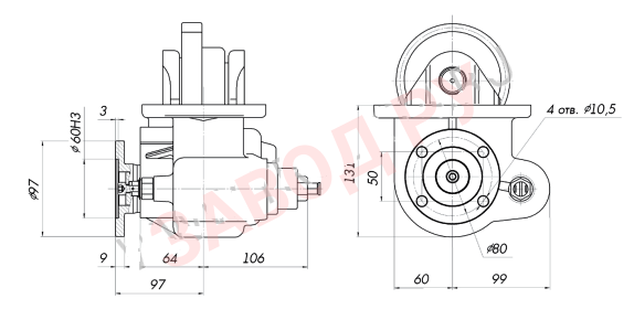Габаритно-присоединительные размеры КОМ МАЗ PF19058/25P под НШ32(50)
