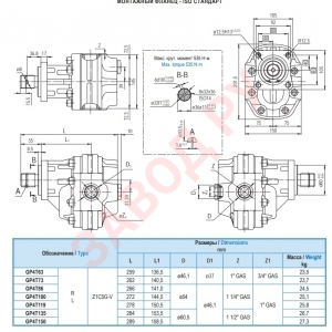 Шестерённый гидравлический насос GP4T100L-Z1C5G-V, Гидросила, серия T, фланец: ISO , вал: DIN 5462 B8x32x6g7 - Монтажный фланец