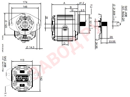 Габаритно-присоединительные размеры насоса XV3P/21(X3P7032BDDA) SAE B