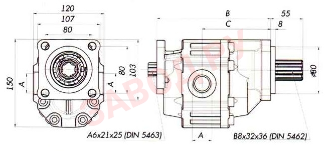 Габаритно-присоединительные размеры гидронасоса B34D82 EN