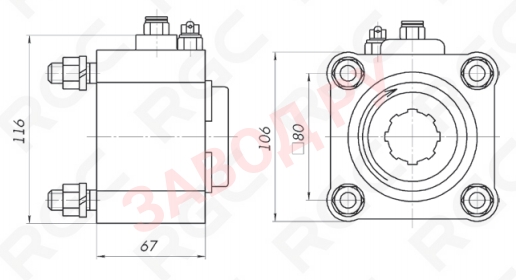 Размеры коробки отбора мощностиc PF4002SP ZF