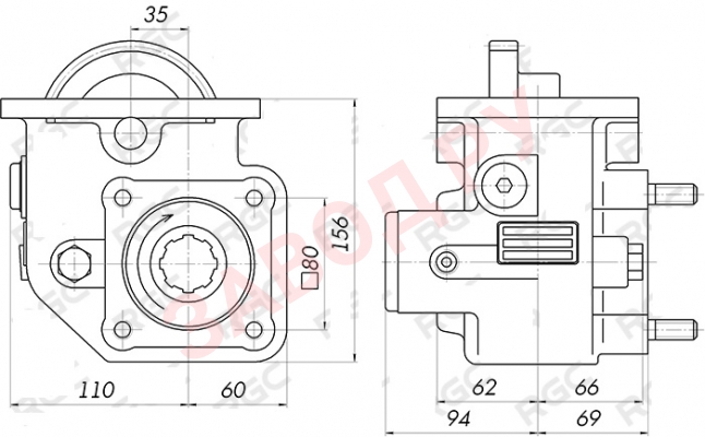 Габаритно-присоединительные размеры КОМ TF4026P ZF (MAN) 5S-42/4,65 Габаритно-присоединительные размеры КОМ TF4026P ZF (MAN) 5S-42/4,65