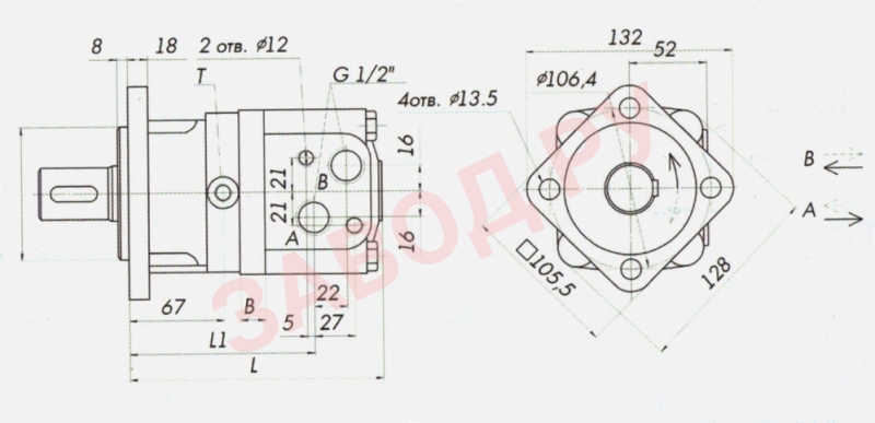 Размеры гидромотора BM3Y-250P10AY2/T11