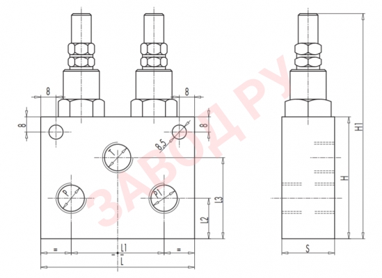 Размеры предохранительного клапана перекрёстного 3/8 VMPDI 3/8 10-180 BAR (V0732/180)