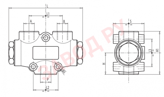Размеры делителя потока V-EQ 15 (V1002) 