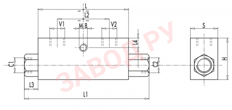 Размеры гидрозамка 3/4 VBPSE 4 VIE (V0245)