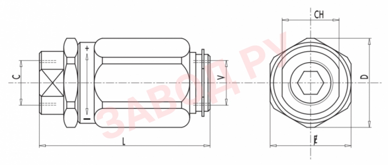 Размеры дросселя 1/2 VRB/VRFB-G1/2  Размеры дросселя 1/2 VRB/VRFB-G1/2