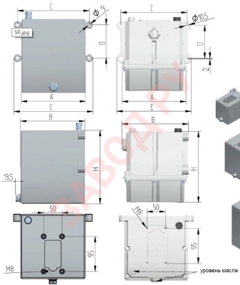 Габаритно-присоединительные размеры бака SR07FE