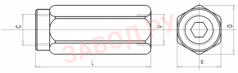 Размеры обратного клапана 3/8 VU/VUG3/8X (V0600)