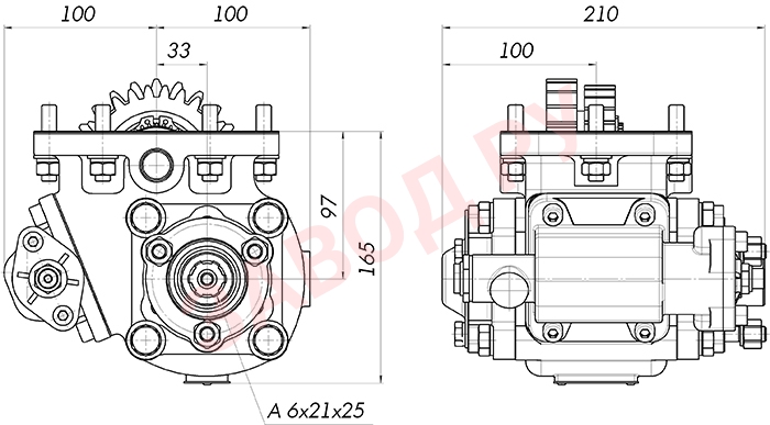Габаритно-присоединительные размеры КОМ КАМАЗ HM2K6XPAK UNI  Габаритно-присоединительные размеры КОМ КАМАЗ HM2K6XPAK UNI