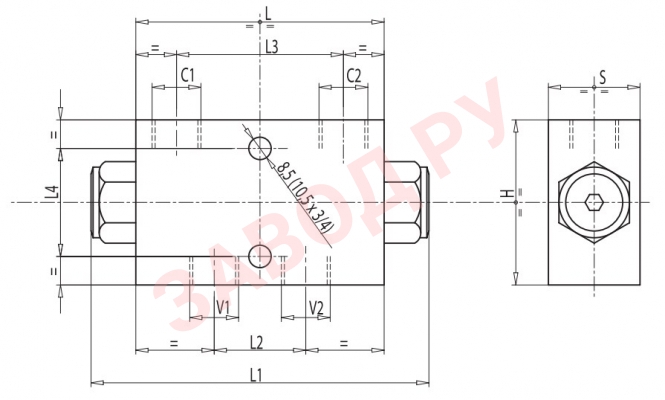 Размеры гидрозамка 3/8 VBPDE A (V0180)