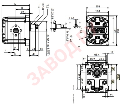 Габаритно-присоединительные размеры насоса XV3P/32(X3P7402IEEA)