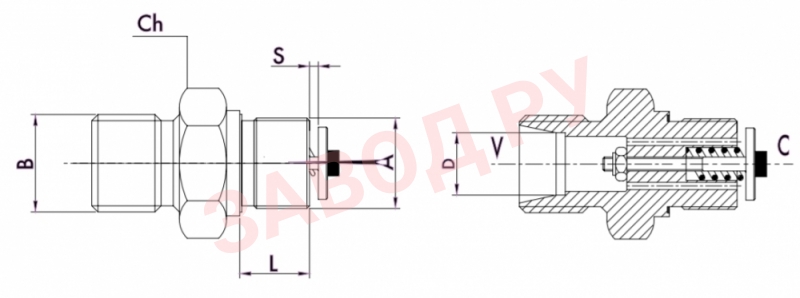 Размеры противоразрывного клапана VUBA DIN 1/2 T15L (V0794)
